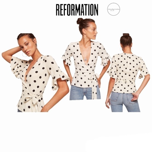 REFORMATION Opal Polka Dot Wrap Top Size XS - Picture 1 of 12